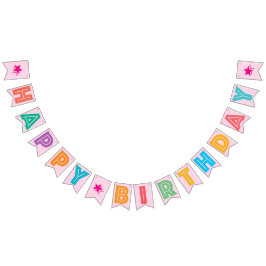 LIGHT PINK MULTICOLORED Ō HAPPY Ō BIRTHDAY ♦ SIGN WIMPELKETTE