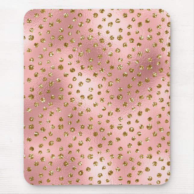 Light Pink Ombre & Gold Glam Glitzer Polka Dots Mousepad (Vorne)