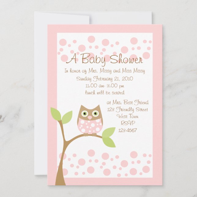 Light Pink Owl Baby Dusche Einladung (Vorderseite)
