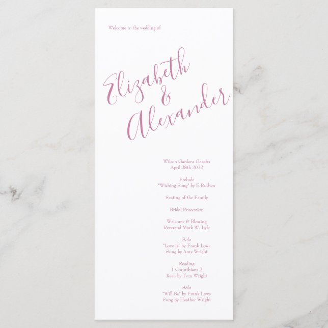 Light Pink Peony & Rose Floral WedPrograms Menükarte (Vorderseite)