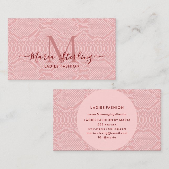 Light Pink Python Skin Business Card Visitenkarte (Vorne/Hinten)