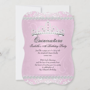 Light Pink Quinceanera 15. Geburtstagsparty Tiara Einladung