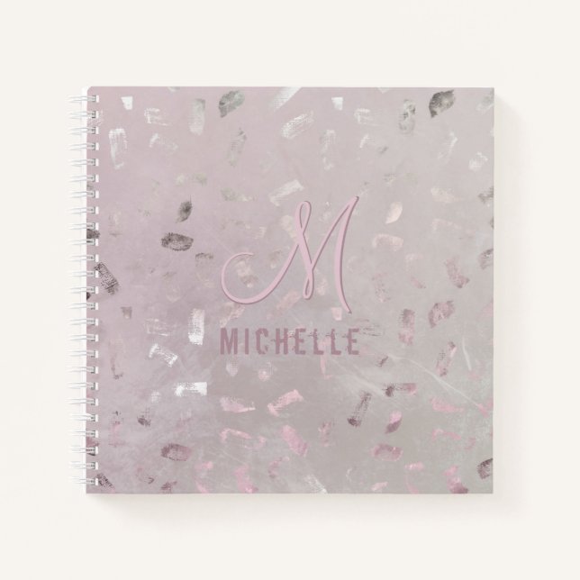 Light Pink Rose Gold Glitzer Monogram Name Michell Notizbuch (Vorderseite)