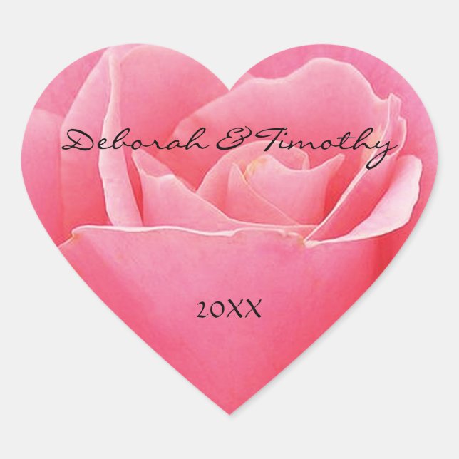Light Pink Rose Personalisiert Heart Wedcker Herz-Aufkleber (Vorderseite)