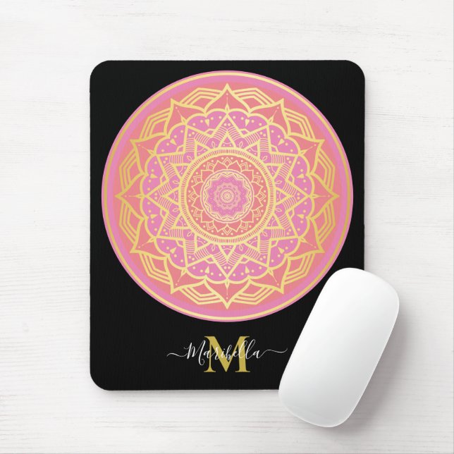 Light Pink, Rose Pink und Gold Boho Mandala Mousepad (Mit Mouse)