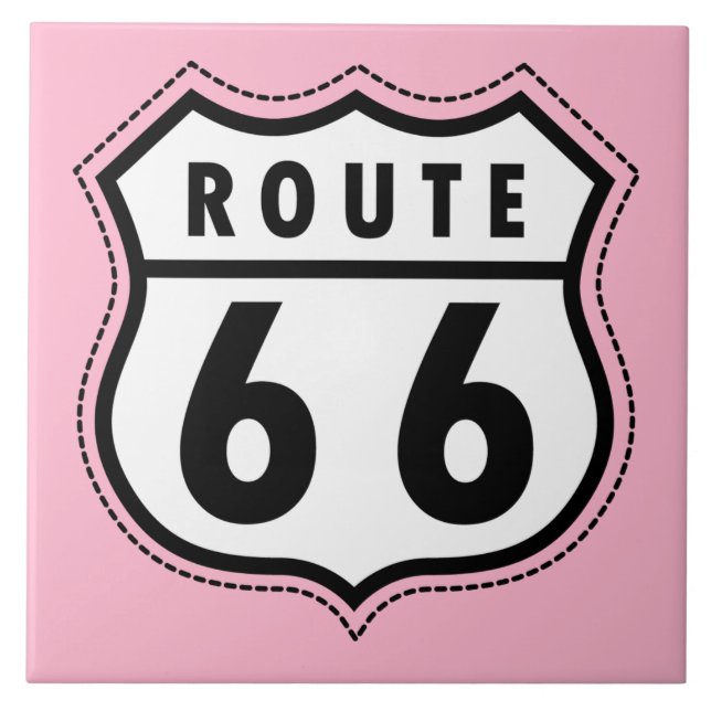 Light Pink Route 66 Road Sign Fliese (Vorderseite)