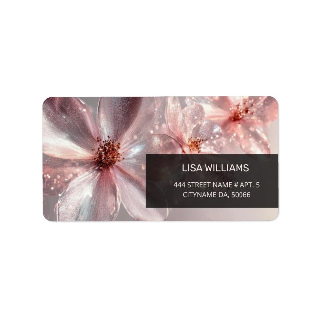 Light Pink Shiny Metallic Blume Business Card Adressaufkleber (Vorne)