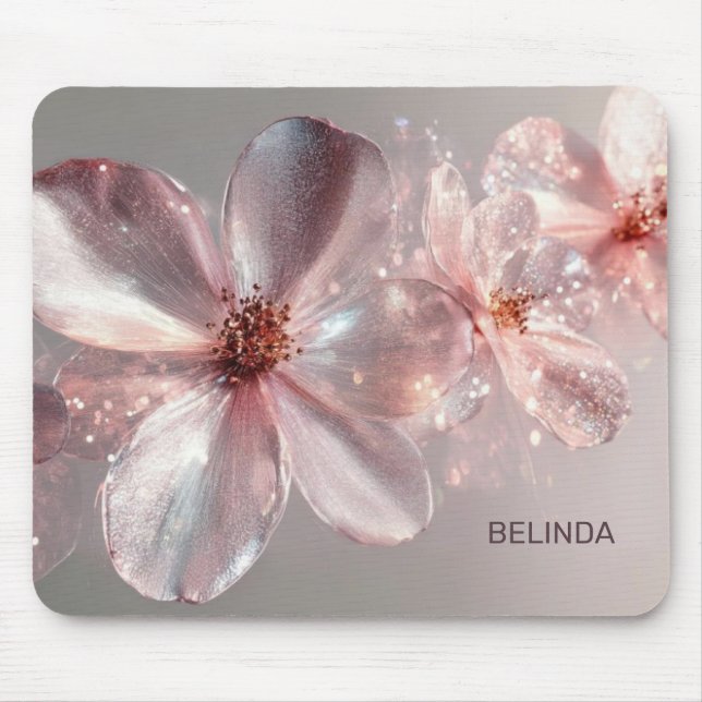 Light Pink Shiny Metallic Flower  Business Card Mousepad (Vorne)