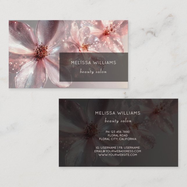 Light Pink Shiny Metallic Flower  Business Card Visitenkarte (Vorne/Hinten)