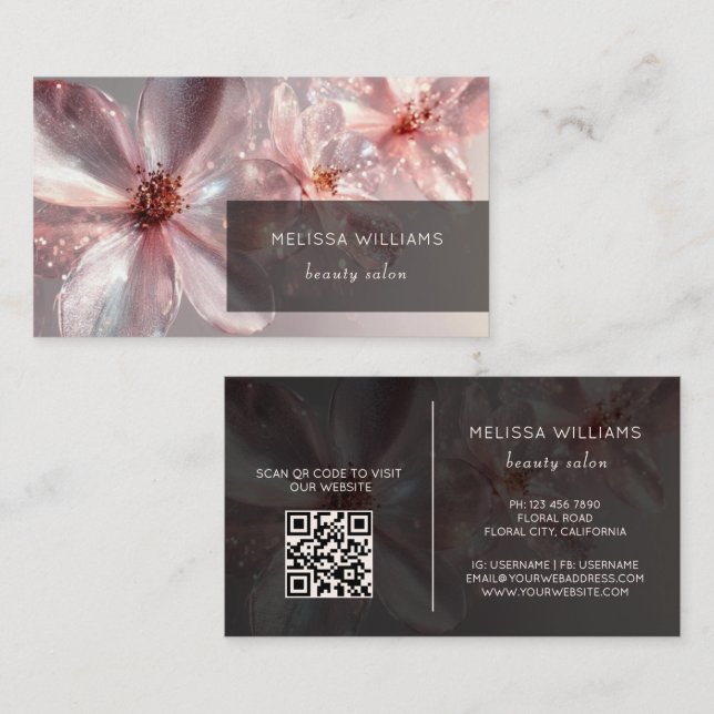 Light Pink Shiny Metallic Flower  Business Card Visitenkarte (Vorne/Hinten)