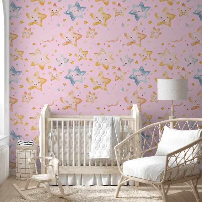 Light Pink Starry Night Pattern Tapete (Kinder)