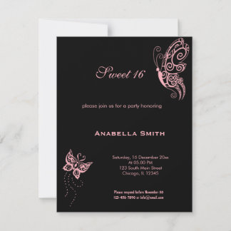 Light Pink Sweet 16 Schmetterlinge Einladung