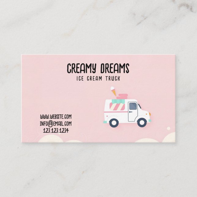 Light Pink Sweet Ride Ice Cream Van Visitenkarte (Vorderseite)