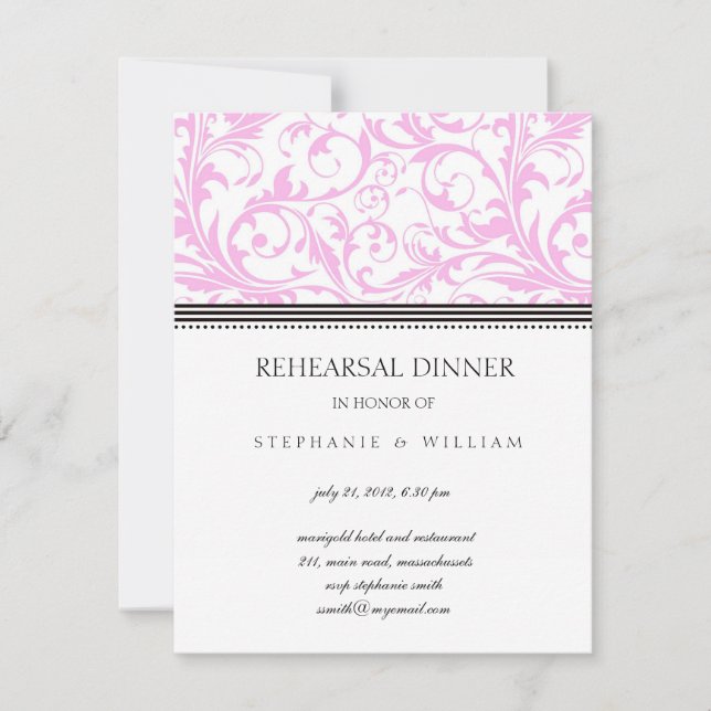 Light Pink Swirt Probe Dinner Card Einladung (Vorderseite)