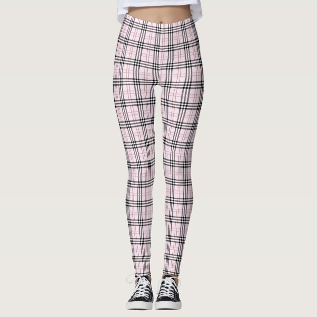 Light Pink Tarten Karierte Frauen Leggings (Vorderseite)