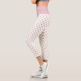 Light Pink und Gold Jewel Capri Leggings