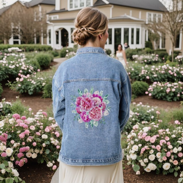 Light Pink und Lila Peonys Jeansjacke (Hochzeit Rückseite)