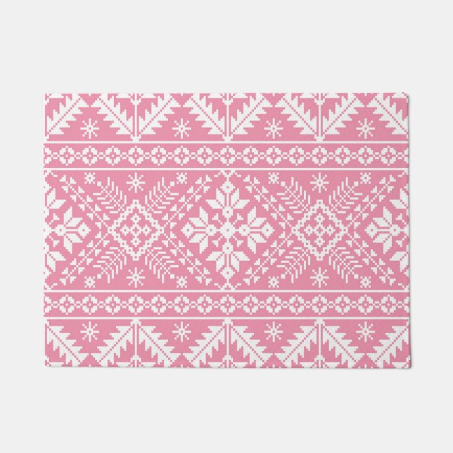 Light Pink und White Fair Isle Weihnachtsmuster Fußmatte (Vorderseite)