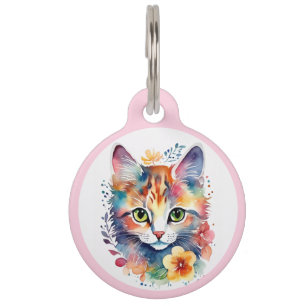Light Pink Watercolor Style Floral Kitten Haustiermarke