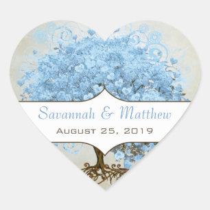 Light Powder Blue Heart Leaf Tree Wedding Siegel Herz-Aufkleber