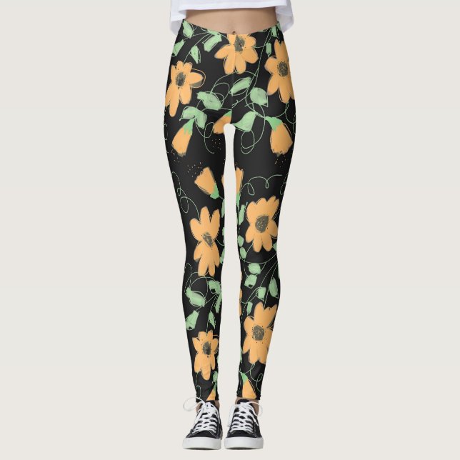 Light Pumpkin Orange und Schwarze Leggings (Vorderseite)