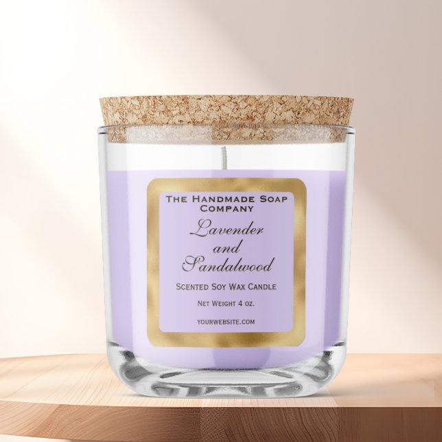 Light Purple and Gold Foil Candle Label Quadratischer Aufkleber (Von Creator hochgeladen)