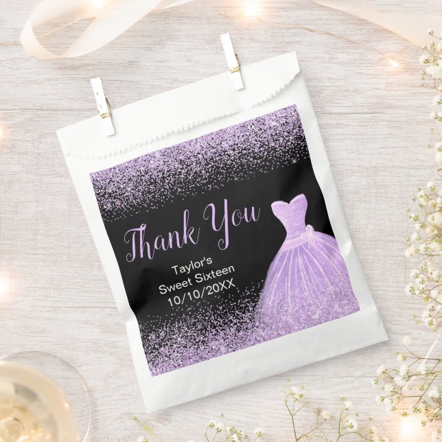 Light Purple Dress Faux Glitter Sweet 16 Birthday Geschenktütchen (Ausgeschnitten)