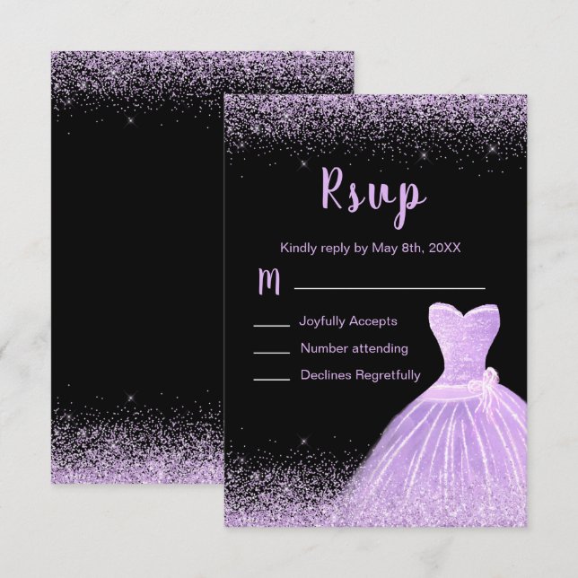 Light Purple Dress Faux Glitter Sweet 16 Birthday RSVP Karte (Vorne/Hinten)