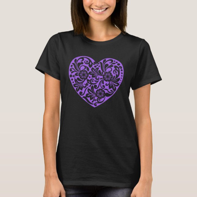 Light Purple Heart with Flowers Cut Out Cute Valen T-Shirt (Vorderseite)