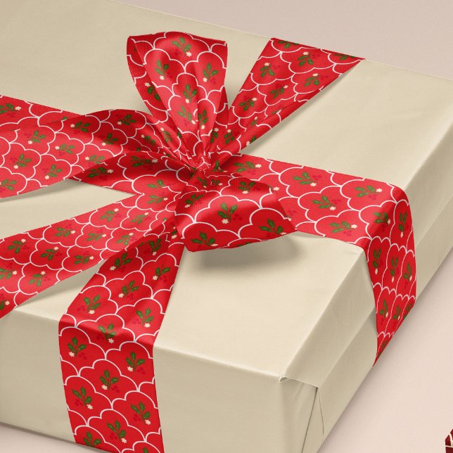 Light Red Scallop Holly Branly Berries Weihnachten Satinband (Von Creator hochgeladen)