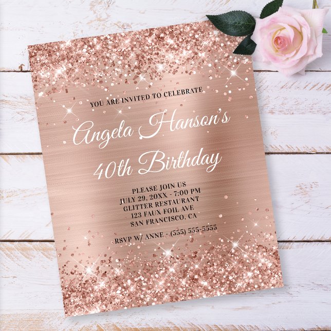 Light Rose Gold Glitzer 40. Geburtstag Paper Flyer (Von Creator hochgeladen)