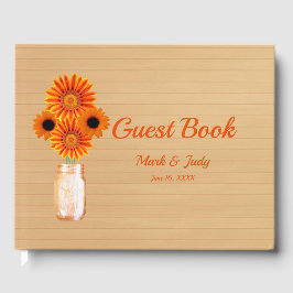 Light Rustic Orange Floral Mason Jar Wedding Gästebuch