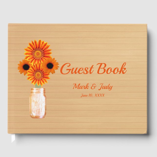 Light Rustic Orange Floral Mason Jar Wedding Gästebuch (Vorderseite)