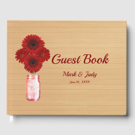 Light Rustic Red Floral Mason Jar Wedding Gästebuch
