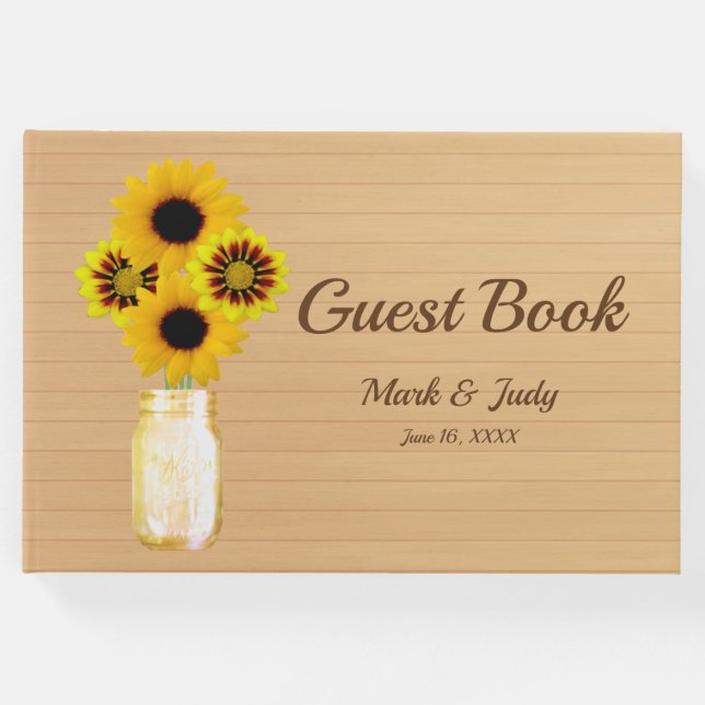 Light Rustic Yellow Floral Mason Jar Wedding Gästebuch (Vorderseite)