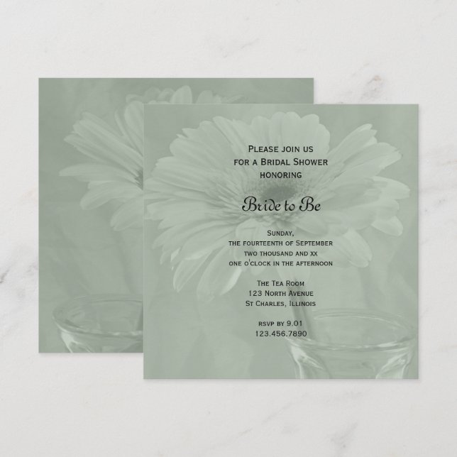 Light Sage Green Gerber Daisy Brautparty Einladung (Vorne/Hinten)