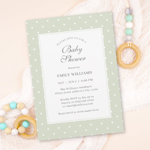 Light Sage Green und White Polka Dots Baby Dusche Einladung