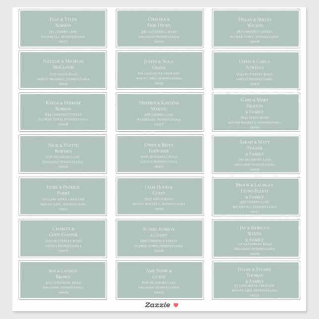 Light Sage Green Wedding Guest Address Labels (Blatt)
