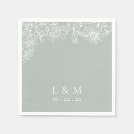 Light Sage Green White Monogram Wedding Napkins Serviette