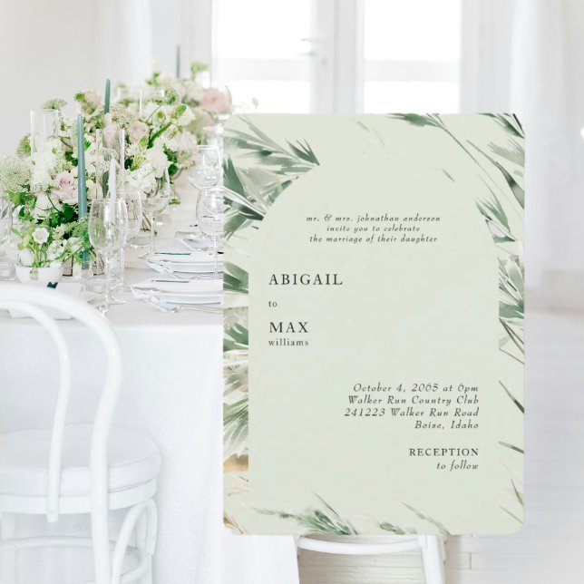 Light Sage Modern Foliage Rounded Wedding Einladung (Von Creator hochgeladen)