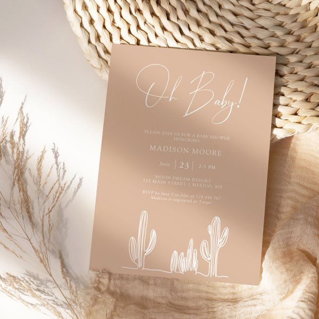 Light Sand Baby Shower Cactus Line Art Desert Einladung (Von Creator hochgeladen)