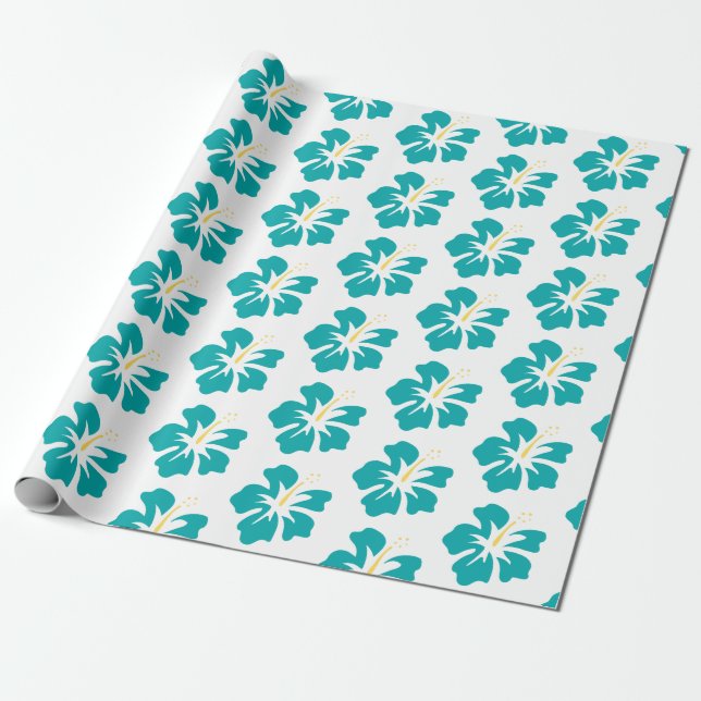 Light Sea Green auf weißem Hibiskus Geschenkpapier (Ungerollt)