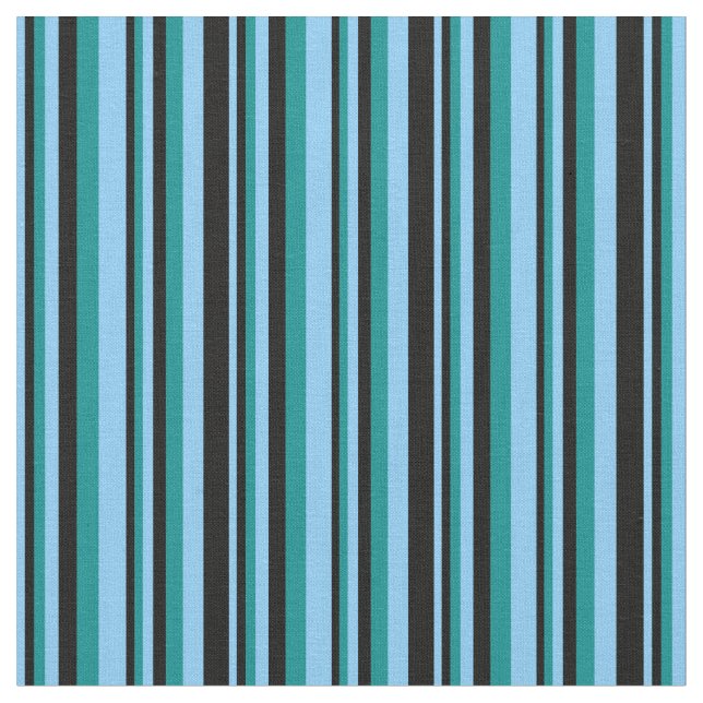 Light Sky Blue, Black & Dark Cyan Muster Stoff (Nahaufnahme)