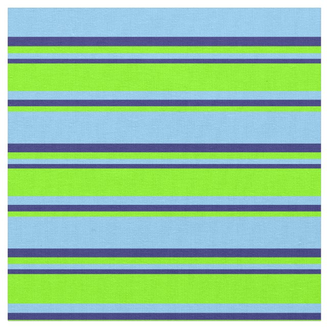 Light Sky Blue, Chartreuse & Midnight Blue Lines Stoff (Nahaufnahme)