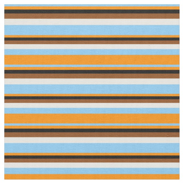 Light Sky Blue, Dark Orange, Black, Brown & White Stoff (Nahaufnahme)