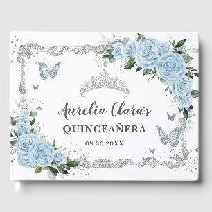 Light Sky Blue Floral Butterfells Quinceañera Gästebuch