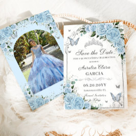 Light Sky Blue Floral Sweet 16 Quinceañera Foto Save The Date