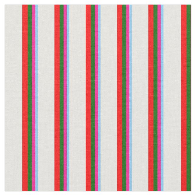 Light Sky Blue, Pink, Dark Green, Red & Mint Creme Stoff (Nahaufnahme)
