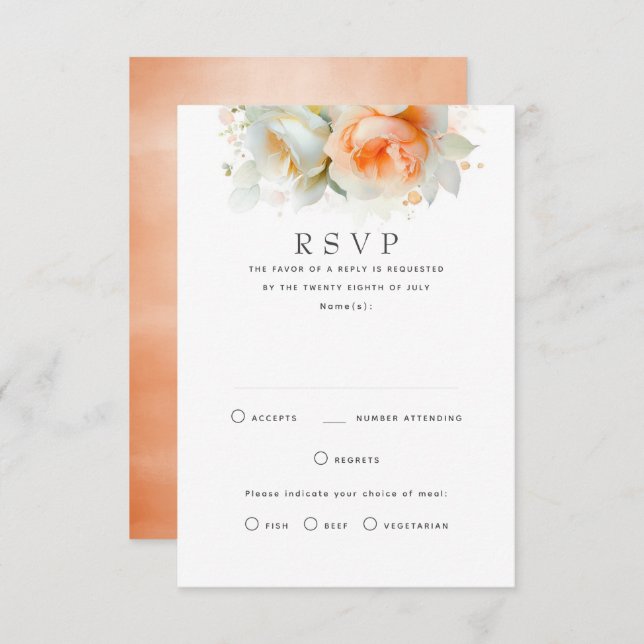 Light Soft Floral Terracotta Wedding RSVP Cards (Vorne/Hinten)