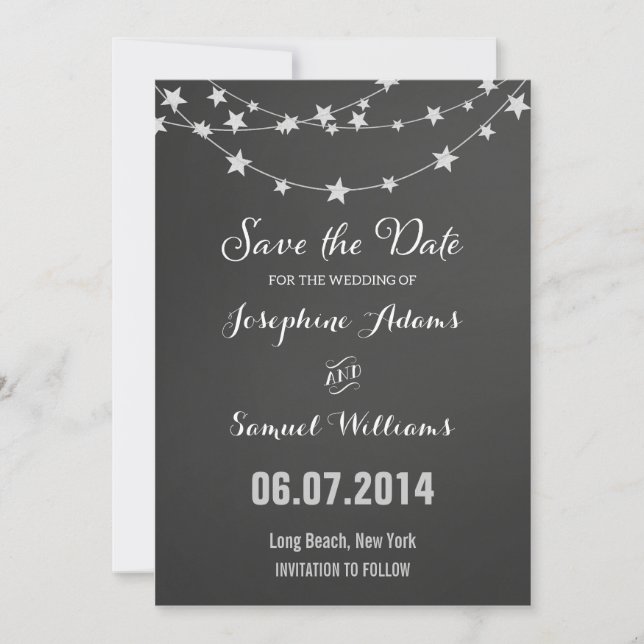 Light String Chalkboard Save the Date (Vorderseite)